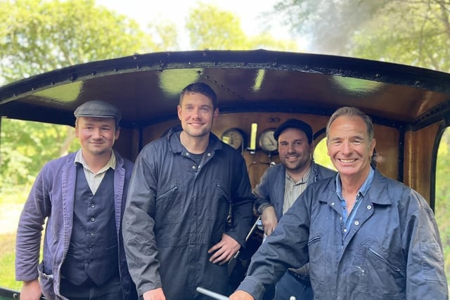 Robson and actor Tom Brittney on the Tanfield railway.