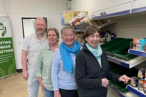 Food Bank volunteers Adrian Brown, Jo Ross, Christine McElhone and Maureen Buchanan.