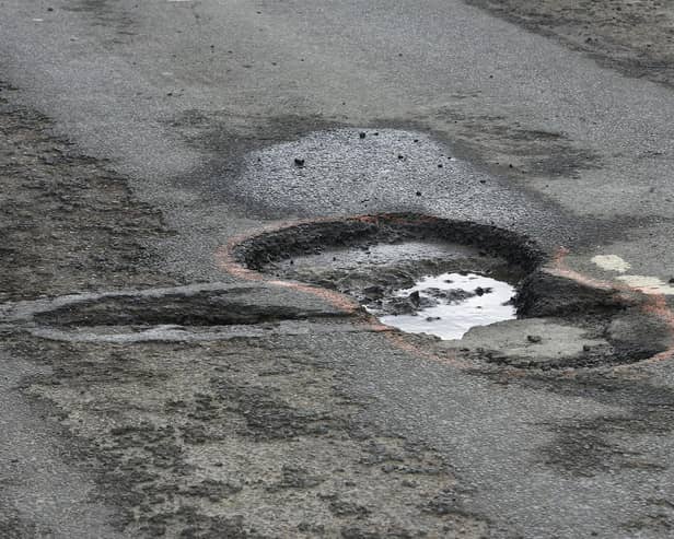 Pothole on the B1340 Denwick to Longhoughton road. Picture by Jane Coltman