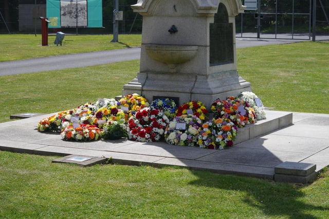 The wreaths at the memorial at Woodhorn Museum.