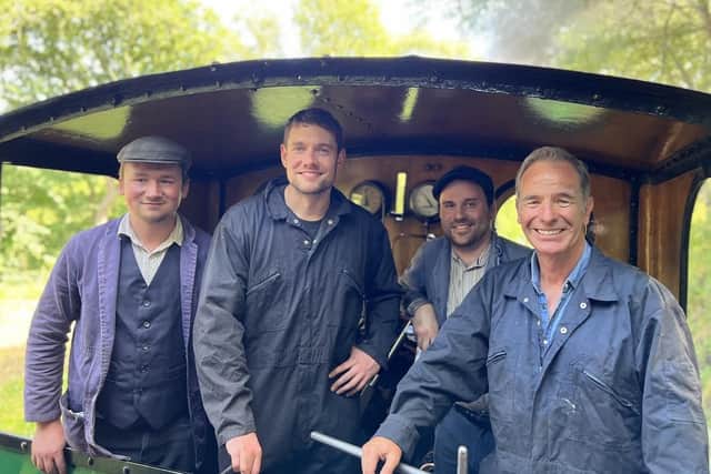 Robson Green and actor Tom Brittney on the Tanfield railway.
Photo: Zoila Brozas