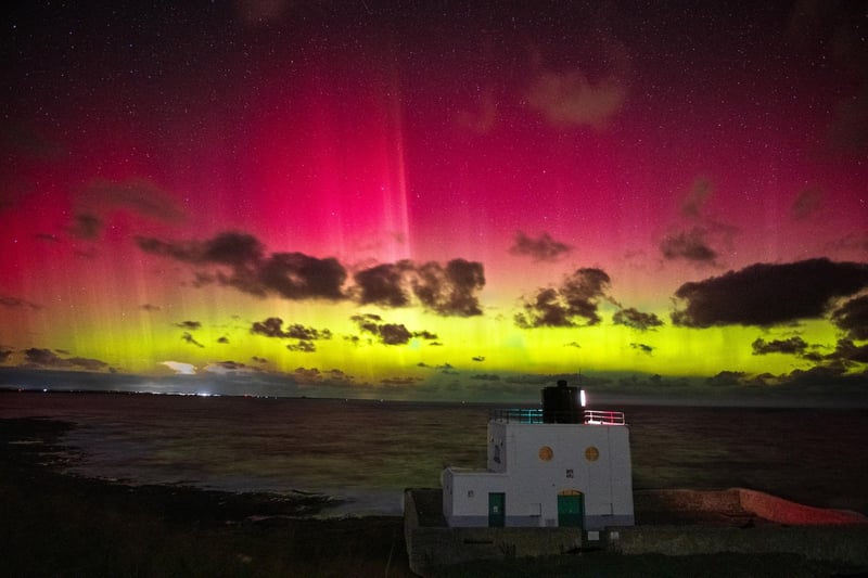 The northern lights seen at 12.30am at Bamburgh Lighthouse.
