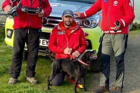 Mountain recue team volunteers with Jock.