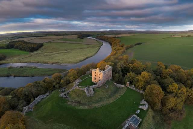 Aerial view of the Scottish Border with Norham Castle standing guard. Picture: Jim Gibson