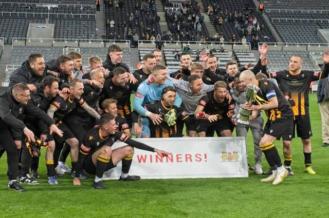 Morpeth Town celebrate after beating Blyth Spartans in the cup final. Picture: George Davidson