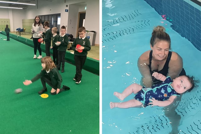 Berwick Academy Sixth Form girls coaching Berwick St Mary's CE First School students indoor bowls and a Discovery Duckling class.