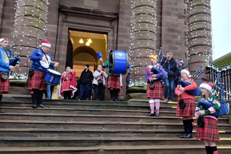 A pipe band from Eyemouth performed on the Town Hall steps.