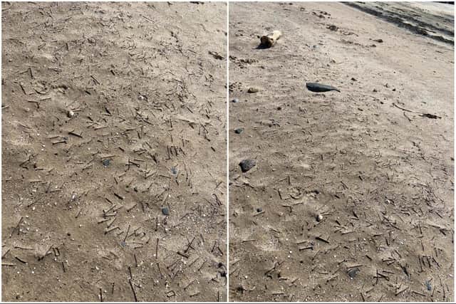 Nails were scattered across a large patch of Newbiggin beach. Picture: Heather Keenan.