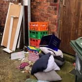 An example of the rubbish and fly tipped mess in the back lanes of Victoria Terrace, Whitley Bay. (Photo by LDRS)