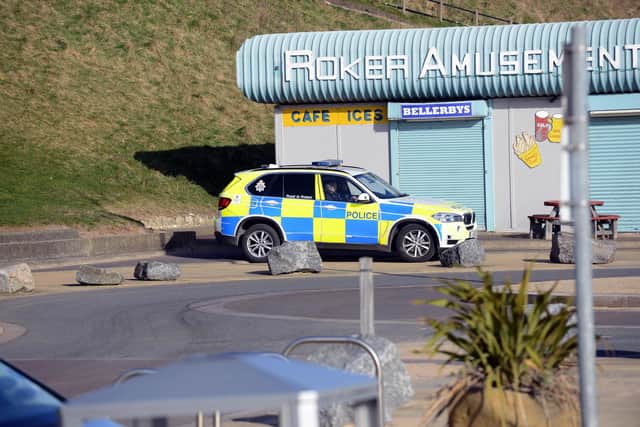 Police at Roker Beach, in Sunderland, as the lockdown enters its second week.