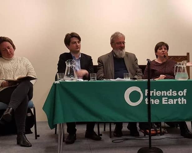 Chair, Mike Powell, FoE (centre) flanked by, left to right, Anne-Marie Trevelyan, Tom Hancock, Trish Williams and Tom Stewart, pictured at the 2019 General Election FoE hustings.
