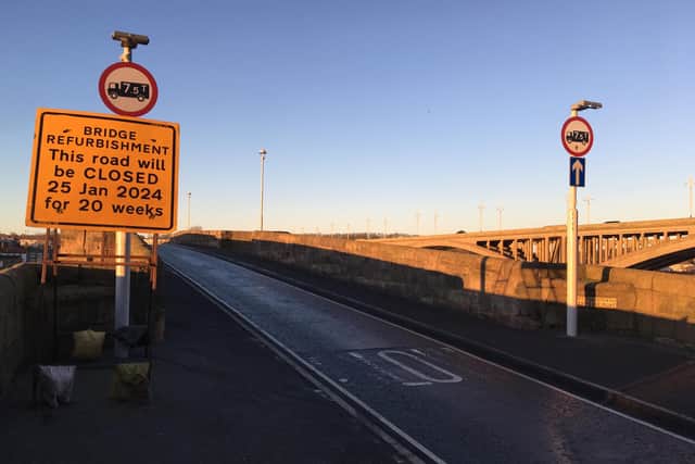 Road closure signage for Berwick Old Bridge. Picture by Alan Hughes.