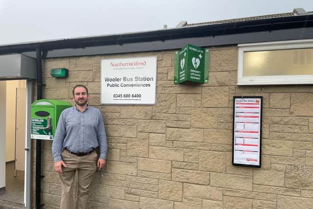 Cllr Mark Mather at the refurbished public toilets in Wooler.