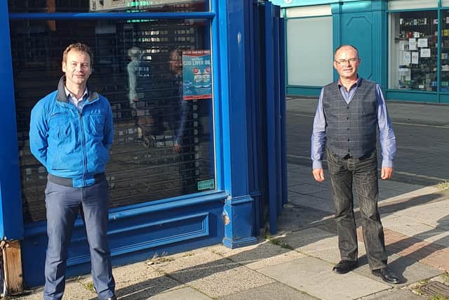 Coun Richard Wearmouth and Ian Levy MP on Bowes Street, Blyth.