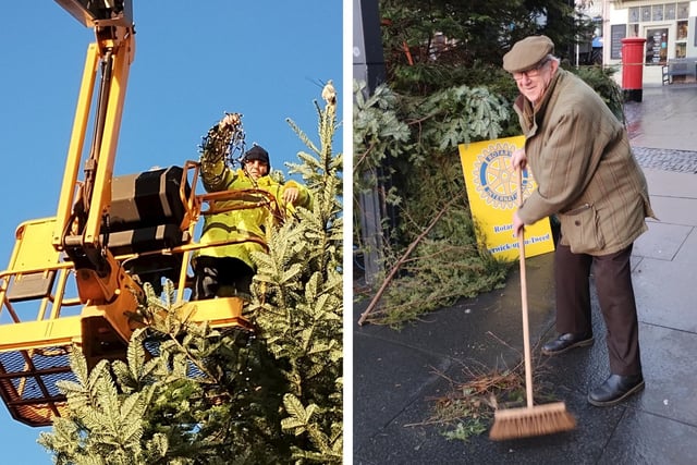 The process included hanging the Christmas lights and Berwick Rotary President Jimmy Jamieson was among those helping out on the day, he swept the area around the tree.