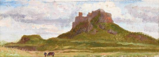 Lindisfarne Castle with Horse and Rider in the Foreground  by Frederic, Lord Leighton. Estimate £2,500 -£3,500.