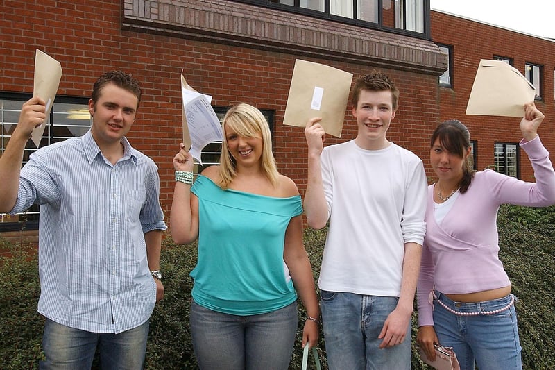 A-Level students, Andrew Asten, Christina Lillie, Jonathan Chayton and Kay Shanks, from Coquet High School in Amble celebrating good exam results.