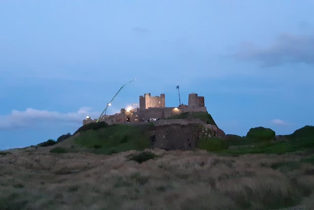 Lighting in place for filming at Bamburgh Castle.