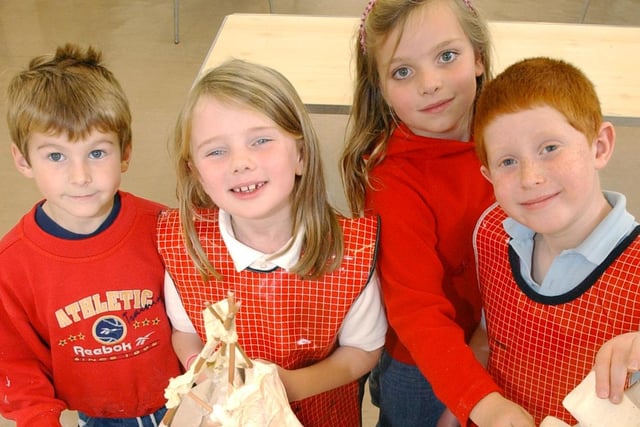 Longhorsley First School pupils making lanterns for the parade at Wallington Hall. From left, John Bell, Abigail Davies, Georgia Lapping and Eddie Hantman.