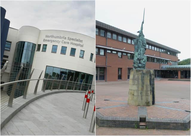 'Divorce' proceedings between Northumbria Healthcare NHS Foundation Trust (NHCFT), which runs The Northumbria hospital, left, and Northumberland County Council, based at County Hall, Morpeth, right,  over social care services are at an advanced stage.
