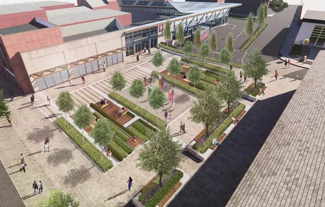 An artist impression of the proposed Transport Hub and Town Square planned for North Shields.