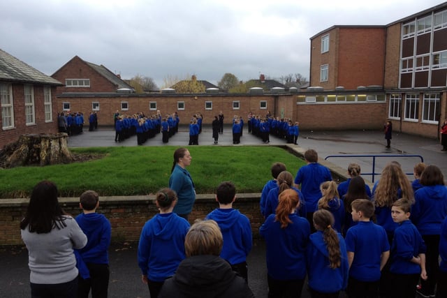 Pupils at Lindisfarne Middle School in Alnwick taking part in the two-minute silence, in November 2014.