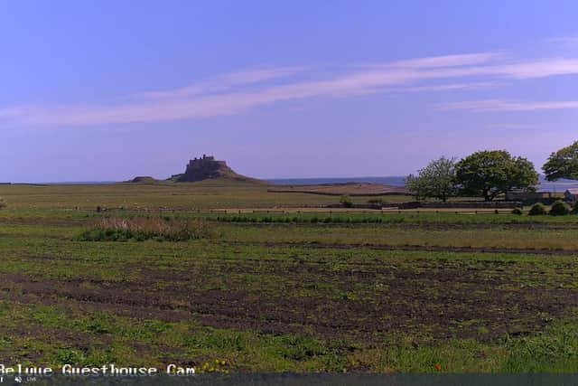 The view towards Lindisfarne Castle from Belvue Guesthouse.