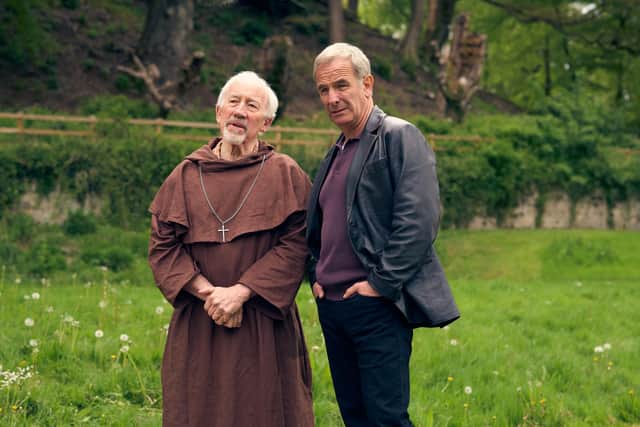 Father David Rutherford, played by Simon Callow, and Joe Ruby, played by Robson Green. (BBC/Lonesome Pine Productions/Alex Telfer)