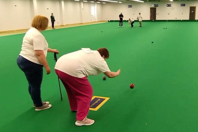 The indoor bowling green was in use throughout the day.
