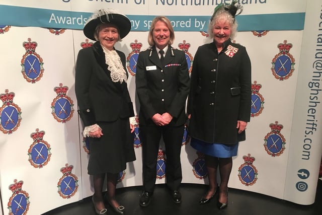 The High Sheriff (left), The Chief Constable Northumbria Vanessa Jardine (centre) and  Vice Lord Lt Dr Caroline Pryer (right).