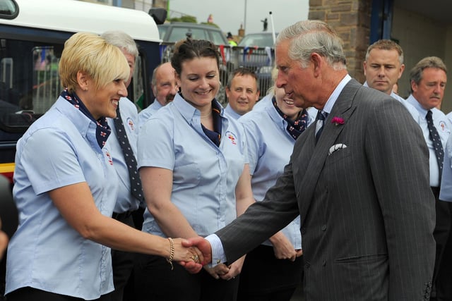 HRH Prince Charles meets RNLI crew during a visit to the lifeboat station in Seahouses.