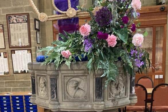 A floral display in St Mary's Church.