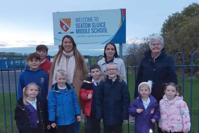Parents Samantha Tench, Victoria Bester and grandparent Eleanor Dunlop with current and future pupils Joseph, Finlay and Betsy Tench, Harry Howitt, Jake Gomm, Thomas Howitt, Olivia Dunlop and Halle Gomm.