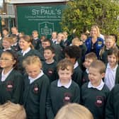 Susan Kilrain with St Paul's pupils.