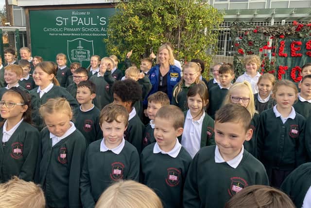 Susan Kilrain with St Paul's pupils.