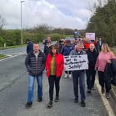 Protesters from the new estate marching to Northumberlandia during a recent protest.
