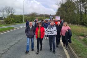 Protesters from the new estate marching to Northumberlandia during a recent protest.