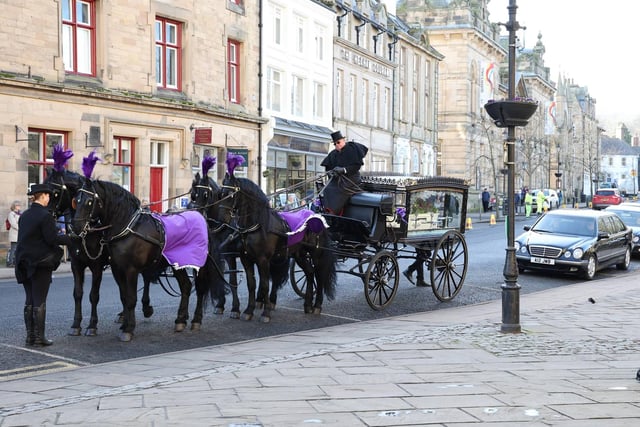 Holly Newton's coffin arrives at Hexham Abbey.