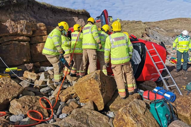 A photo shared by Northumberland Fire and Rescue Service of the rescue mission at Cocklawburn Beach.