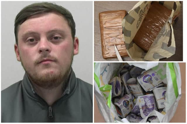 Ringleader Liam Pow and right, some of the drugs and cash seized during the raids.