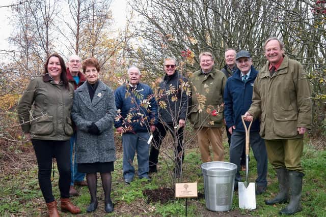 Lt. General Robin Brims and Norma Redfearn, Mayor of North Tyneside, with Friends of Brierdene volunteers at the tree planting ceremony