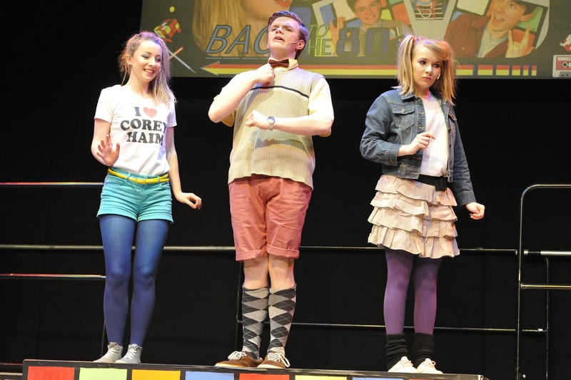 Duchess's High School's production of Back to the '80s at Alnwick Playhouse in March 2013. Robert Shilton as Fergal McFerrin and friends.