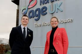 Stephen Burt of Newcastle Building Society with Amy Whyte of Age UK Northumberland.