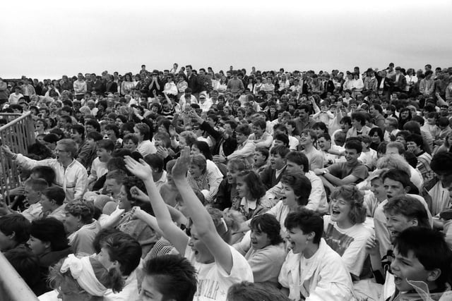 Magdalene Fields in Berwick packed out with cheering fans for the arrival of the Radio 1 Roadshow in 1987.