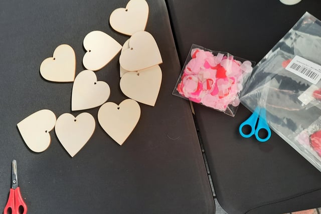 Children had the chance to make their mum's a sweet Valentine's decoration love heart.