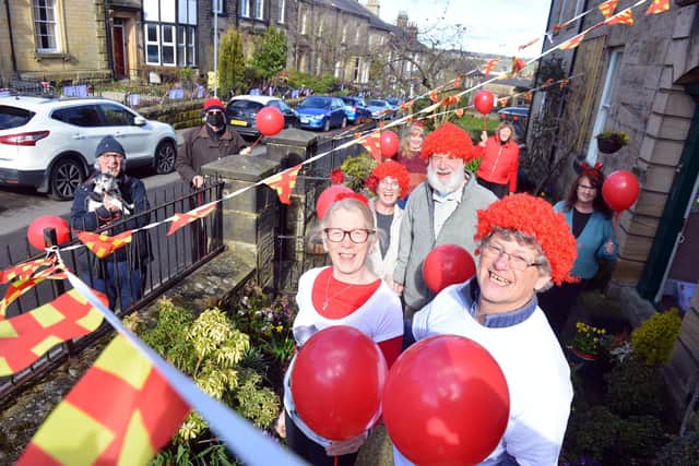 Philip and Elizabeth Angier and other residents of Percy Terrace in Alnwick are fundraising for Red Nose Day. Picture: Stu Norton