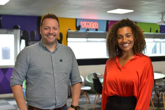 Rob Cox, CEO of YMCA Northumberland, with Jamilah Hassan, community relations manager at the Banks Group. (Photo by The Banks Group)