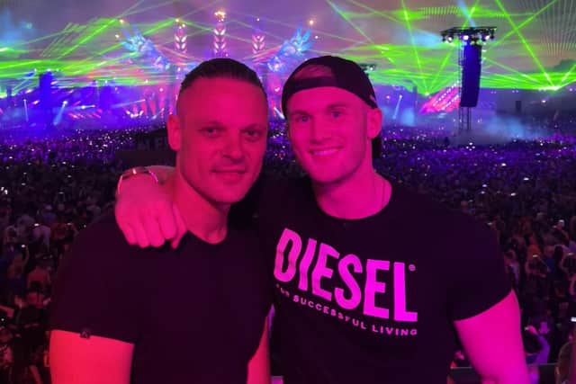 Zac Aynsley, right, with DJ Psyko Punkz at the Defqon.1 Festival.