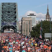 Runners crossing the Tyne Bridge on the Great North Run.