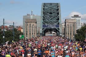 Runners crossing the Tyne Bridge on the Great North Run.